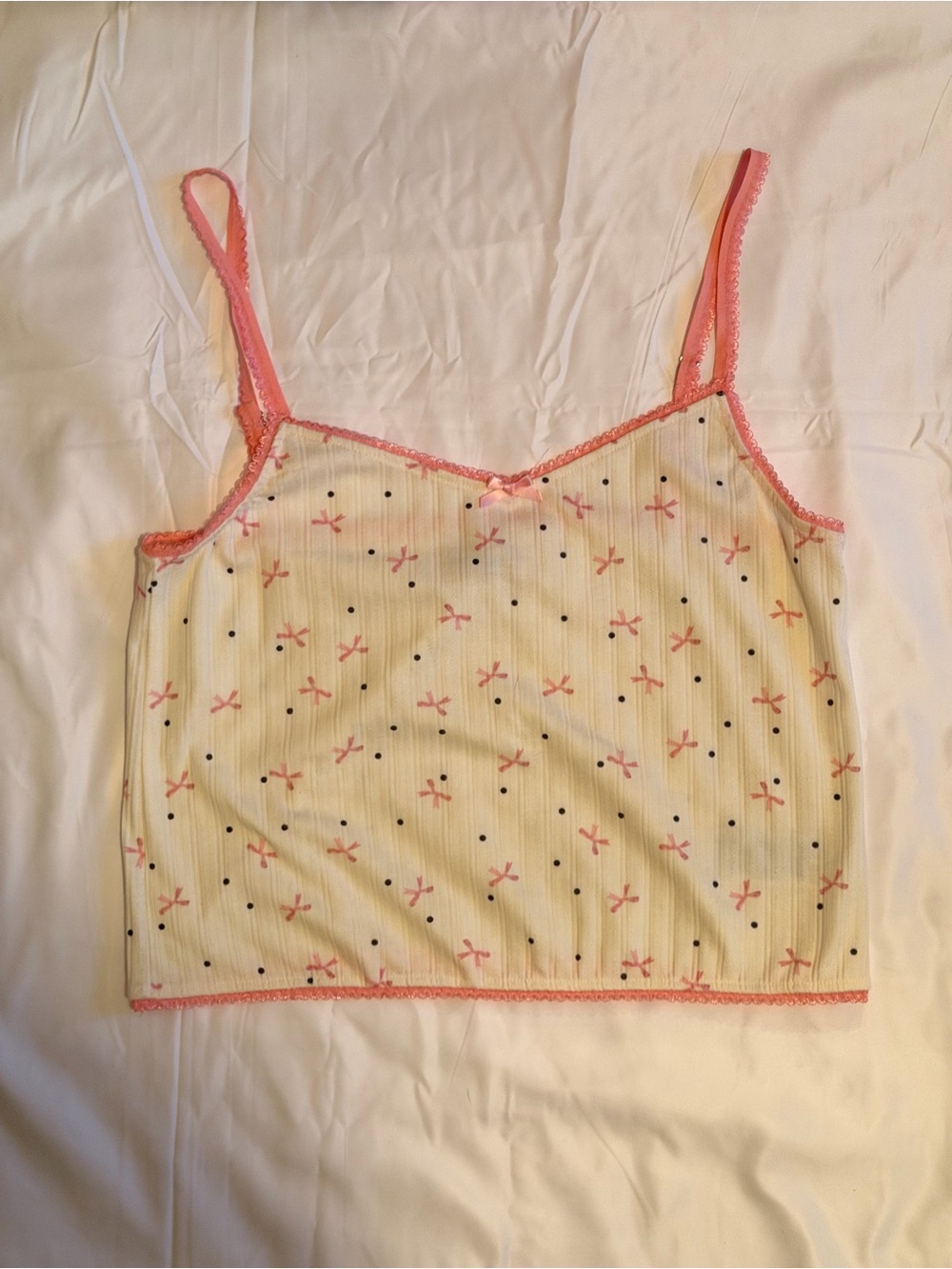 Edikted Cream Cami with Pink Trim and Black Dot Accents